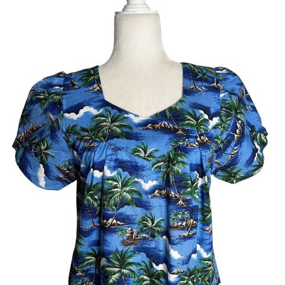 CT Hawaii Fashions Hawaiian Tropical Maxi Dress Size M Blue Short Sleeve Cotton - Picture 2 of 6